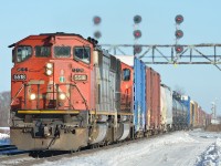 CN X371 roars through Coteau on a cold winter's day.