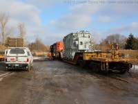 <b>Rare Move</b> <br><br> CN L58031-23 is seen spotting a large transformed on the rarely used siding in Copetown Ontario.  The crew had to position the car above the large concrete pad to allow for offloading at a later time.  Having seen 580 lined up the South Track from Bayview I was expecting to find a stalled freight here, but this was a pleasant surprise! 