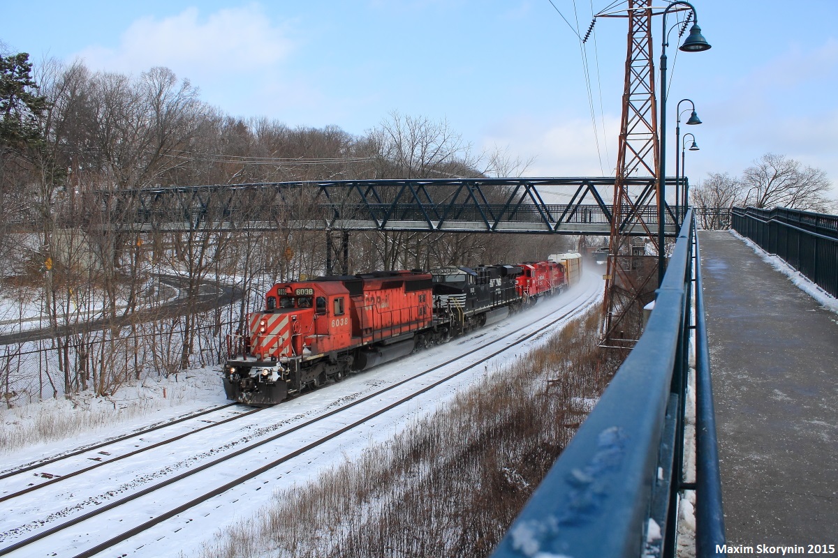 Flying through leaving a mark.. Canadian Pacific train 147, usually consisting of manifest is just autoracks today, with a decent variety of some of the power that came east in the last few days. After passing our cameras, it held at West Toronto for a few minutes for an unknown reason (likely for CP 550 to clear) which came not too long after on the other track.