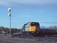 Via #4 comes around the wye at Portage Jct. as it approaches its Winnipeg stop.