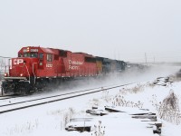 CP 147 makes its way west across the Galt Sub on a snowy Sunday afternoon.