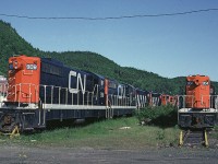 CN 908 and 904 are among a group of NF-110 locomotives stored in Clarenville, Newfoundland. They are no longer needed in service as rail traffic on Newfoundland is in serious decline by this time.