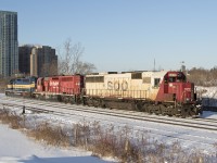 CP 242 runs light power to Toronto yard, with SOO 6035, CP 5612, DME 6071. 