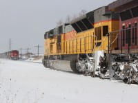 The intense snowsquall has finally subsided on this cold and snowy Valentine's Day 2015, revealing CP 640 waiting on the main at Orrs Lake siding on the CP Galt Sub. I was delighted to hear that a CP 6259 East was meeting a UP 3643 west (CP 235) at Orrs Lake. Note the solo CP GE (# 8879) ahead of 235. 
