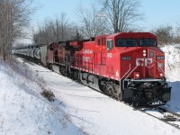 CP9622 leads CP9763 through Puslinch on a record cold day.
