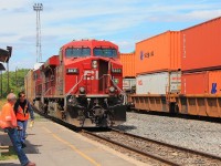 An eastbound makes a crew change at Smiths Falls.