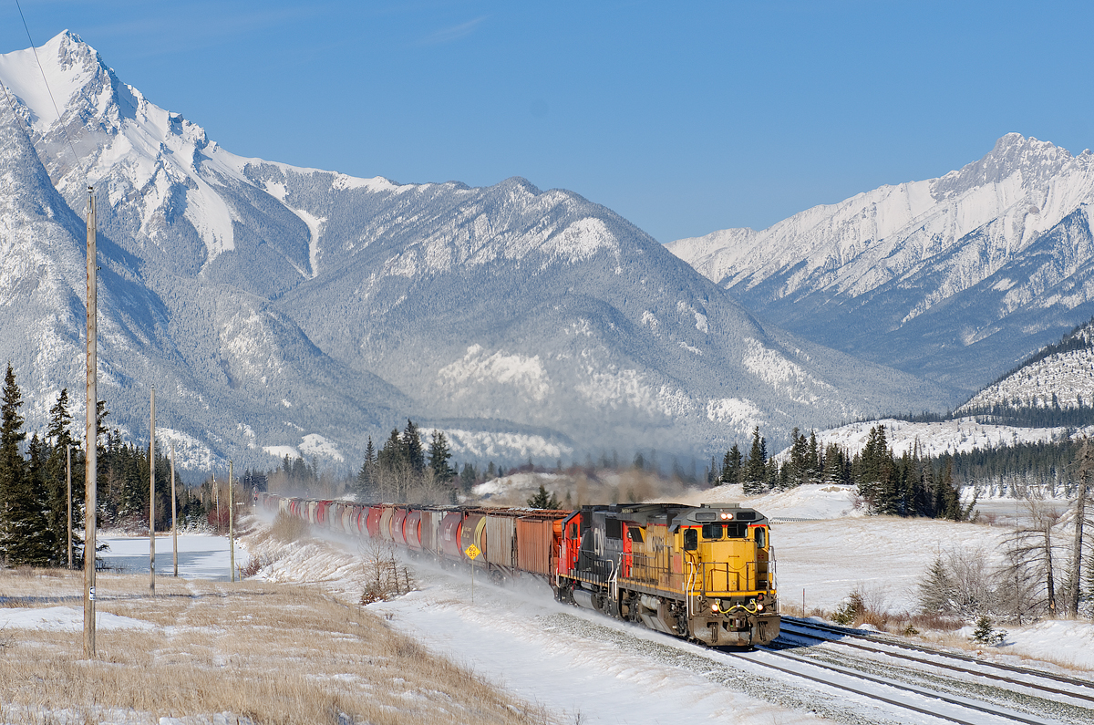 An atrocious looking former UP C40-8 (now running as CN 2023) takes G843's grain loads onto the north track at Henry House on a gorgeous January afternoon. I'm not sure how this piece of junk is even allowed to run without numberboards...