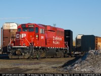 CP GP20C-Eco #2261 is used as the "Yard Goat" for CP's Windsor yard on March 12, 2015.  This unit has been working the yard for a while now vs. the old SD40-2's that had been taking their turn hustling cars around.