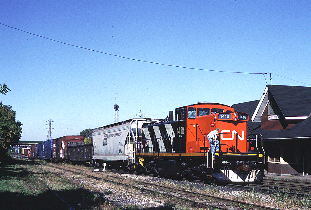 CN 1416 is fresh out of Point Ste. Charles and working train #549 at Merritton.