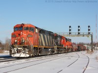 CN 331 is seen arriving at Paris Junction with CN 2424, CN 2164 and BLE 902.  902 was on its way to Metro East Industries for mechanical repairs.  I figured a bright sunny winter shot being posted on a gloomy day would be nice!  Also a good way to kill free time after having classes cancelled.