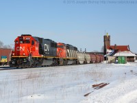 CN 331 makes a mid afternoon appearance in Brantford with CN 5414 and CN 5557 providing the power for a surprisingly lengthy train.  