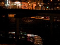 Vias classic passenger train The Canadian has departed Vancouvers Pacific Central station moments before, on its way to Toronto with holiday travellers and tends to be a long train for low season. Standing above train 2 is an artists statue, that was put in place prior to the Vancouver 2010 Olympic and Paralympic Games.