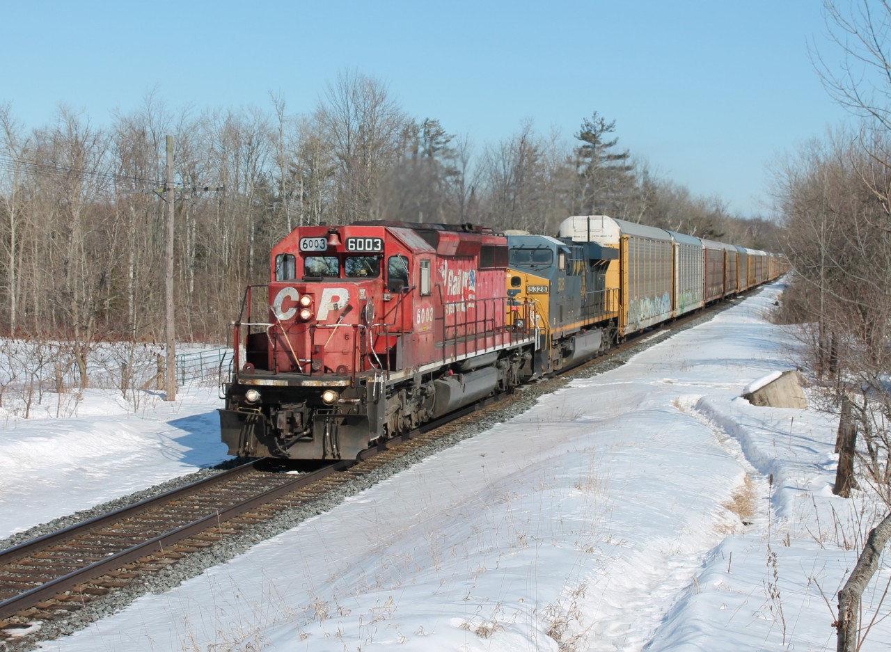 CP 6003 (SD40-2) leads CSX 5328 through Puslinch on a great sunny day. Arnold and I waited near 4 hours for anything to appear. Both sunburned but well worth the wait.