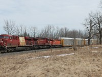 CP 8876 in its faded Olympic paint job leads CP 8569 and CP 5920 into Puslinch with a load of auto racks