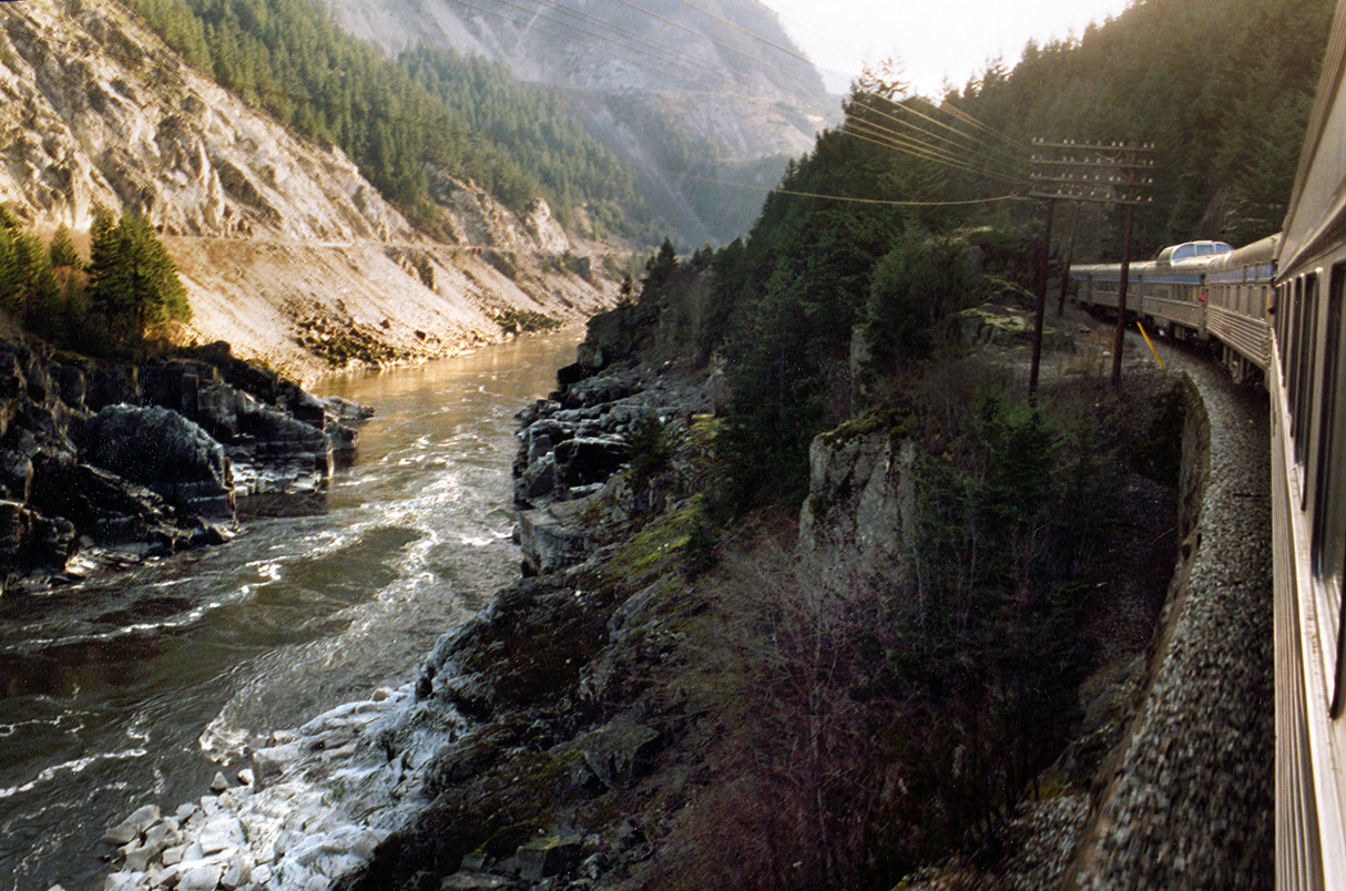 Early in the morning of January 17th, 1990, the last Canadian rolls down the Thompson River valley. We would arrive in Vancouver several hours late at 4:45 in the afternoon, ending 104 years of trans-continental travel on the Canadian Pacific. The historic train would be re-routed to CN tracks.