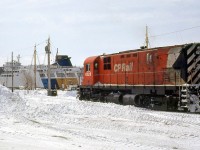 By rail and water: CP C424 4226 is at the "end of the line" in Owen Sound, the northernmost part of the Owen Sound Sub from Orangeville. Parked nearby, Ontario Northland's car and passenger ferry M.S. Chi-Cheemaun (built in 1974 by Collingwood Shipbuilding) is stored for the winter, off of her usual Manitoulin duties on Lake Huron. The last train up here was on October 31st 1995, before the line was abandoned and removed by CP.