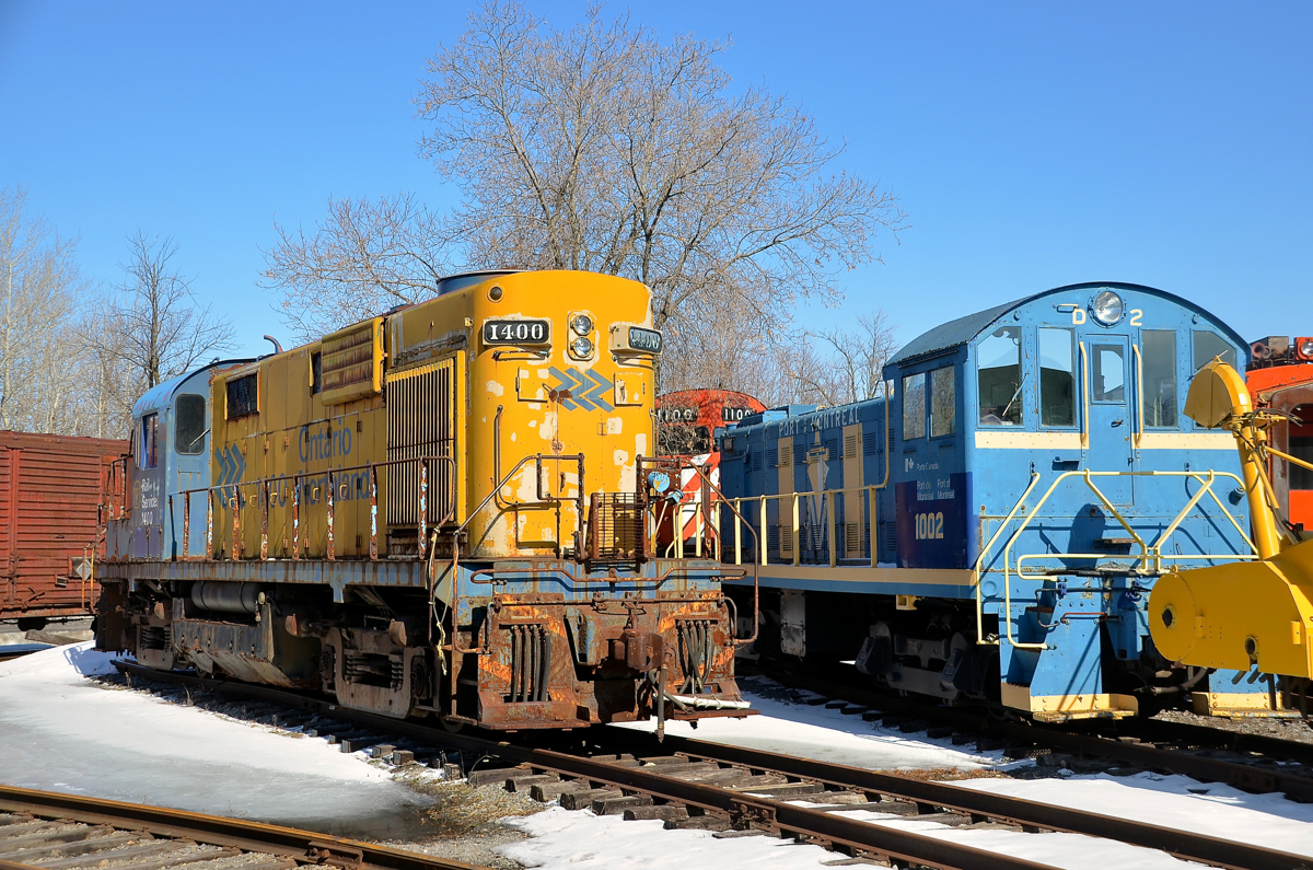 A trio of MLW's. ONR 1400 is one of only two MLW RS-10's that have been preserved I believe and is seen here at Exporail. To its right are two more MLW products. CP 1100 was built for CP as a C424 (CP 4236) but was converted to a control cab in 1995. In front of it is Port of Montreal 1003, an S-3.