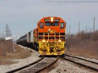 SOR 595 arrives at Nanticoke with RLHH 3404, RLHH 3049 and RLHH 3403 on a nice April afternoon.   <br><br> It’s been just under one year since I shot at this location, while the angle has not changed the power has.  At this time last year GP20D’s still ruled the Hagersville Sub.  To see my shot from last year click <a href=http://www.railpictures.ca/?attachment_id=14865> HERE </a>