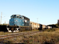 At the end of the day, DESX 5309 leads a loaded ballast train into the siding at Blind River.  It will wait here for HCRY 912 to pass before switching back to the main and proceeding westwards to where the ballast is to be dropped.