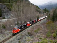 More of a profile shot of CNs newest power, as train 570 passes through Wedge, just north of Whistler, BC, with the Sea to Sky highway off to the left hand side of the image. 