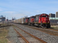 CN M332 is one of the three eastbounds in a row coming off the Strathroy Sub.