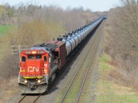 Solo C40-8 leads U711 past mile 6.7 of the CN Strathroy Sub at Franks Lane
