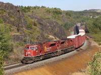 These two SD9043MACs were working pretty hard as they pulled their train out of Sudbury.  I'd been able to hear this train coming for some time before it appeared around the bend.