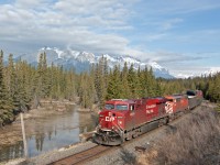 Nice to see a Redbarn out in the mountains, too bad it was not leading. CP 8890 is slowing to take the siding at Gap. It will sit there for over 4 hours as it waits for two more east bound trains and four more west bound before proceeding to Exshaw for some switching duties, only to take the siding again at Ozada for another meet. Slow day for this crew. 