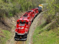 CP 2252, CP 2260 and CP 2263 all push a load of autoracks under the Snake Road bridge on a run led by CP 8723 through Burlington and up in to Waterdown.