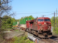 CP 8570 leads CP 8882 across Canyon Road and over last years newly constructed bridge over Limestone Creek at MM37 on the Galt sub.