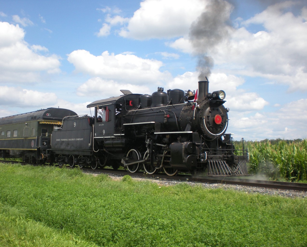 WCR 0-6-0 #9 backs past photographers to do a second run-by during the civic holiday weekend 2013.