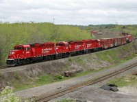 CP 2252, CP 2260 and CP 2263 serving as tail end helpers, shove CP 247 up the grade out of Hamilton.