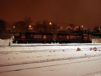 CP GP40-2's 4656 and 4657 take a lunch break on the evening yard job in Sudbury during a cold December night in 2008. 
