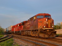 CP 133 has CP 9678 and a pair of GP20C-ECO's (CP 2250 & CP 2276) as it blasts through Dorval about 35 minutes before sunset.