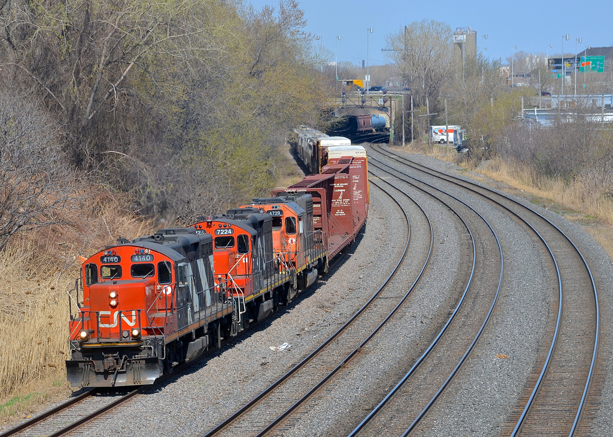 CN 527 (a transfer in the Montreal area) with ran with 3-5 geeps for a number of years, but has primarily run with six-axle power for about a year now. So it was a nice surprise to shoot CN 527 this past Sunday with three geeps in Montreal West (CN 4140, CN 7224 & CN 4729).