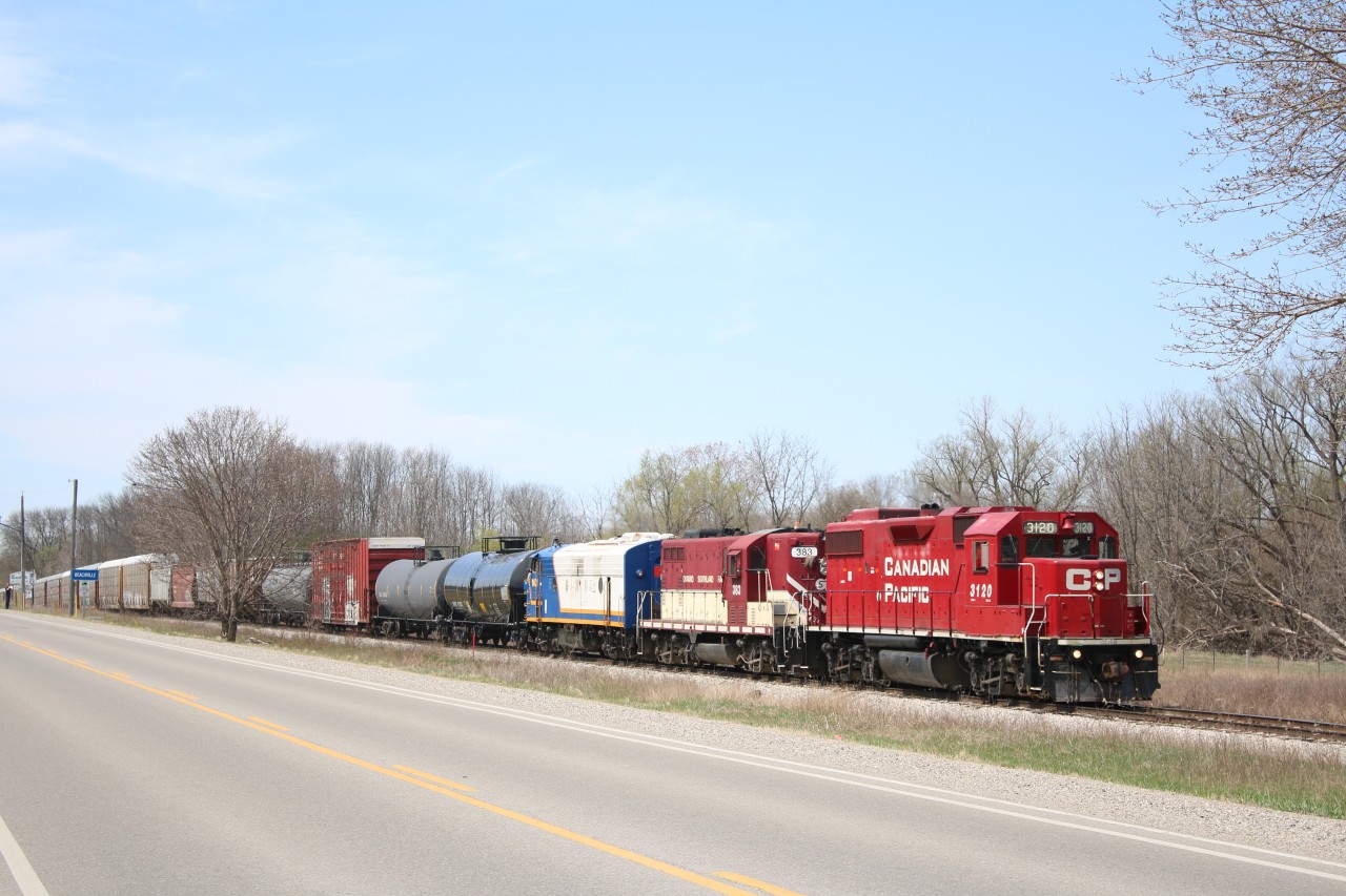 CP GP38 #3021has just had its upgrade completed by ZTR at OSR's Salford shop and is seen leading the days OSR job to Woodstock, where it will be left for CP to lift.