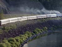 The Chaleur starts its journey to Gaspé along the north shore of the Restigouche River in Québec in 1999.  But soon after the train lost its name, then rail service was replaced by buses. But since since September 2013 all service has been suspended, although it still appears on VIA's website.  Perhaps one day....