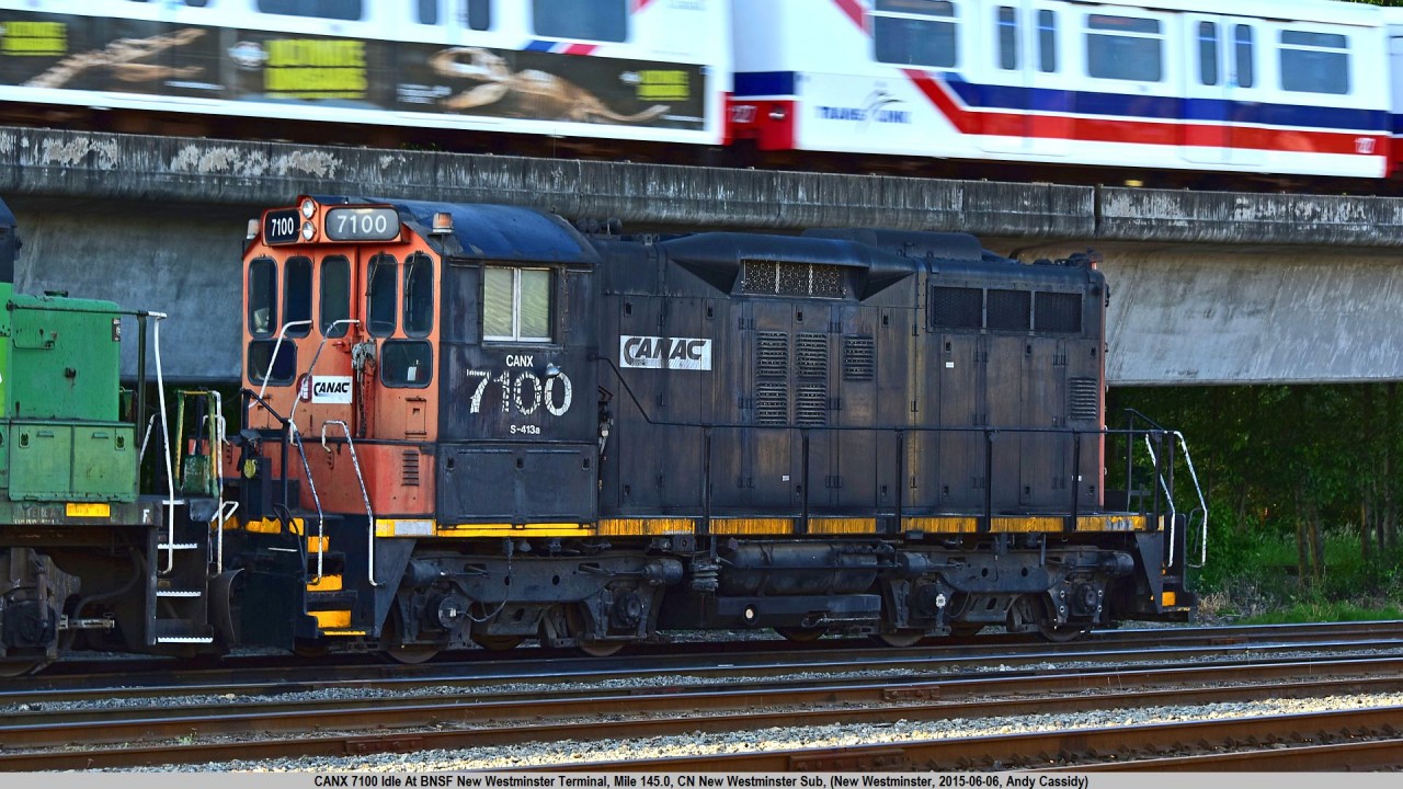 CANX 7100, and Ex CN "SWEEP" Came from Alta Steel, East Edmonton AB, and is going to Western Rail at Usk WA.