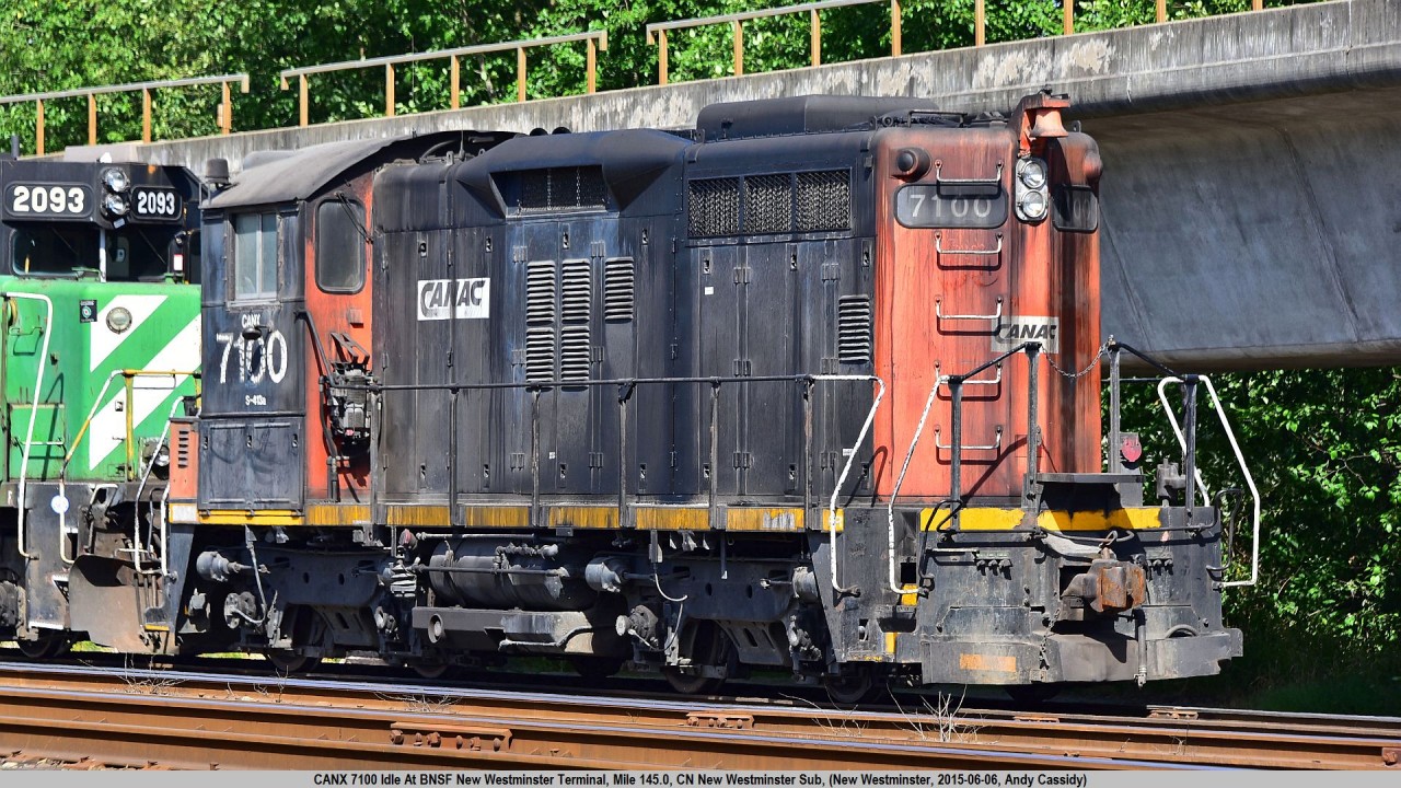 CANX 7100, Ex CN "SWEEP" came from Alta Steel, East Edmonton AB, and is going to Western Rail at Usk WA.