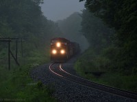 Having met southbound 550 at Bolton, CP 9819 and 8728 hustle 247's train north through the deepening gloom on the approach to Palgrave siding. Next stop, Spence for at set out. 1710hrs.