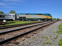 <b>Crossing the Winchester sub.</b> VIA 52 is southbound on VIA Rail's Alexandria sub as he crosses CP's double track Winchester sub at De Beaujeu just a few minutes after CP 550 passed eastbound.