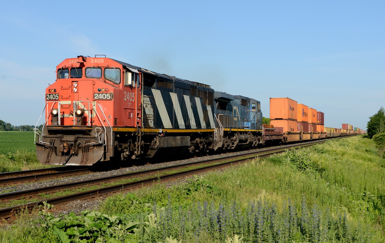 CN 2404 with IC 2457 lead train 148 east bound at Waterworks Road.