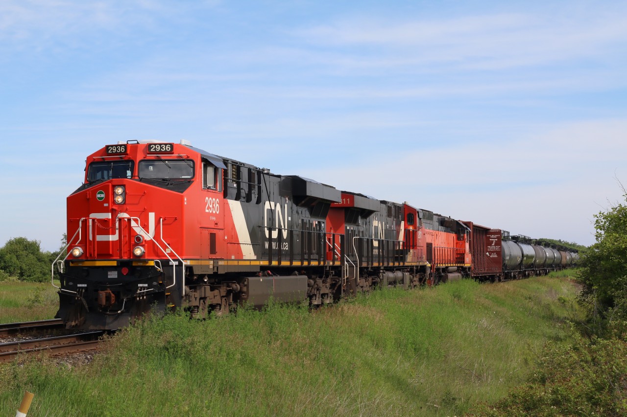 A number of BLE "Tunnel Motors" have been wandering in the general freight pool after being relocated from the former BLE territory. BLE #903 is seen trailing here on train 384 at Tansley.