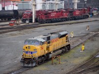 Foreign power on CP trains had become quite a common sight in Western Canada in 2014-2015, as CP had experienced a power shortage, due to leasing out over 100 GEs to BNSF. UP SD90 3742 was one example, sitting idle at CPs Coquitlam Yard. This was the first time the photographer had photographed an SD90 on CPs rails in years. 