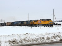 An eastbound ethanol train glides eastward on the Galt Sub with a nice power set, including UP 8972 leading CSXT 7830 and CEFX 1051. 