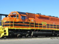 RLK 3409 and 3410 sit in front of the OVR office waiting for it's crew to climb aboard and make it's west bound frieght up for the Sudbury turn and burn.