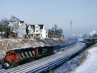 Another shot from a New Years weekend trip into Ontario in 1981.  On January 4th, 2 CN units were put on a westbound VIA train from Toronto.  Riders better hope that the steam generator car continued pumping out the steam, January 4th, 1981 is the date of the coldest temperature on record at Toronto Pearson airport. 