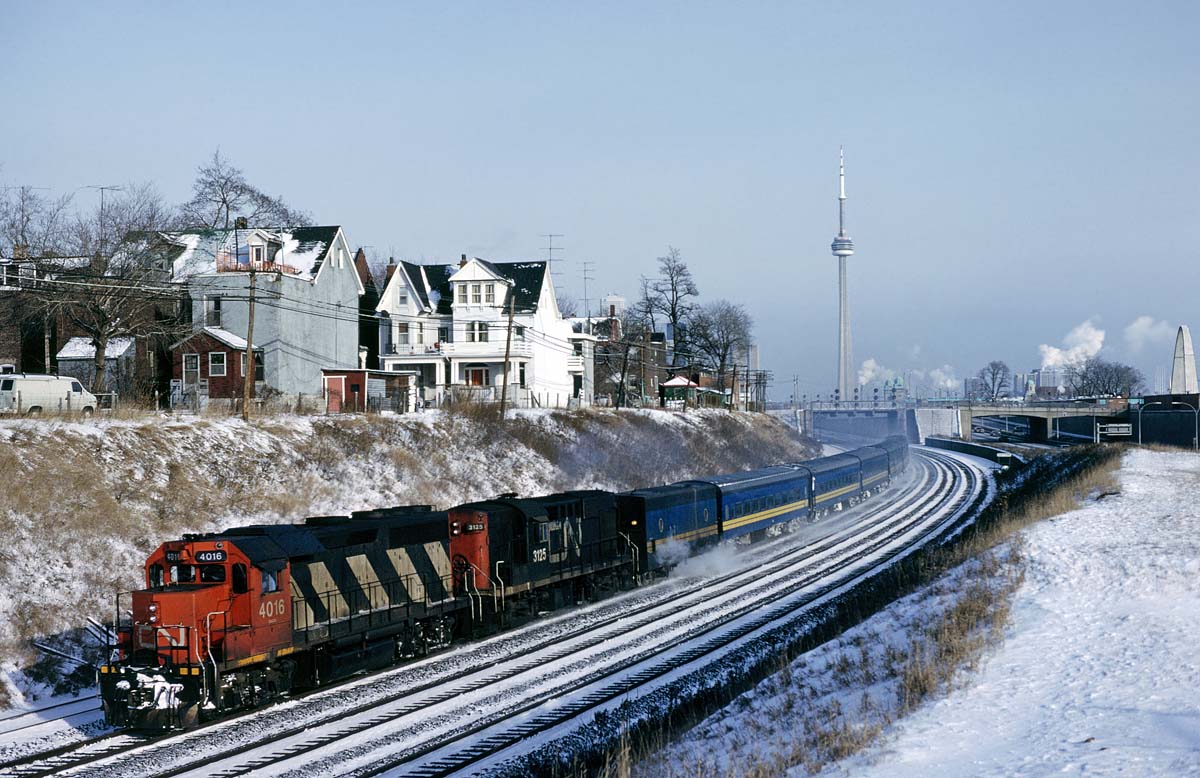 Another shot from a New Years weekend trip into Ontario in 1981.  On January 4th, 2 CN units were put on a westbound VIA train from Toronto.  Riders better hope that the steam generator car continued pumping out the steam, January 4th, 1981 is the date of the coldest temperature on record at Toronto Pearson airport.