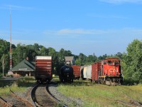 1439 moves some cars around in the yard prior to heading north on the Newmarket Sub with three boxcars.