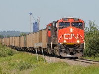 For a while in mid-2013, one could find unit coal trains like this one with mostly BN/BNSF cars on the CP Leduc Sub, pulled by CN and BNSF power. In this case, CN 2302 and 5616 are on the point, with 8890 as an end DPU. As of mid-2015, these trains no longer seem to run, and I haven't seen CN or BNSF power on the Leduc Sub. for quite a while, but other foreign power, especially UP, has remained fairly common.